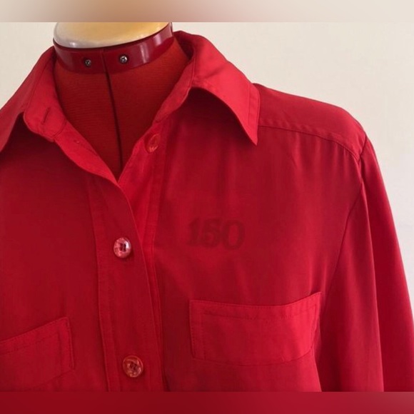 Vintage 1980s, Rouie’s Petites Apple Red Blouse, button front,patch pockets US6P - Picture 4 of 5